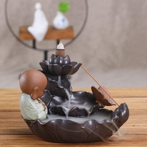 Creativity Buddha Lotus Backflow Incense Burner Waterfall Incense Holder Ceramic Aroma Burner Feng Shui Home Decor Accessories