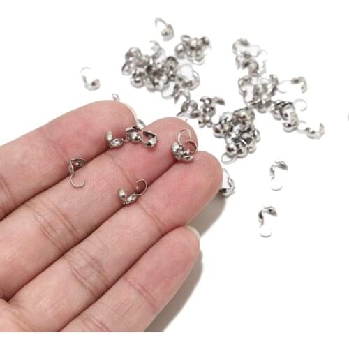 100pcs Stainless Steel 4*8.8mm Side Clamp On Bead Tip Covered Ball Chain Connectors End Caps Crimps For DIY Jewelry Making