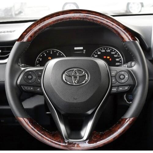 Suitable for Toyota Camry Avalon Wildlander modified imitation peach wood grain hand-stitched leather steering wheel cover