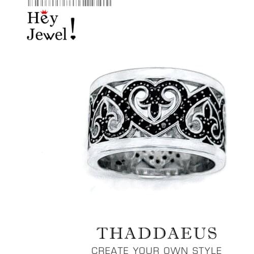 Black Hearts Ornaments Band Ring,Europe Vintage Fashion Good Jewerly For Women,2020 Spring New Gift In 925 Sterling Silver