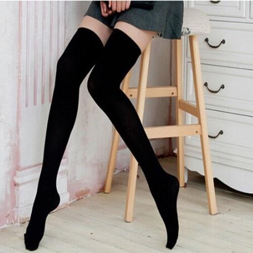 1Pair Mini Women Girls Fashion ree size Opaque Over Knee Thigh High Elastic Sexy Stockings Black/White Over the Knee stockings