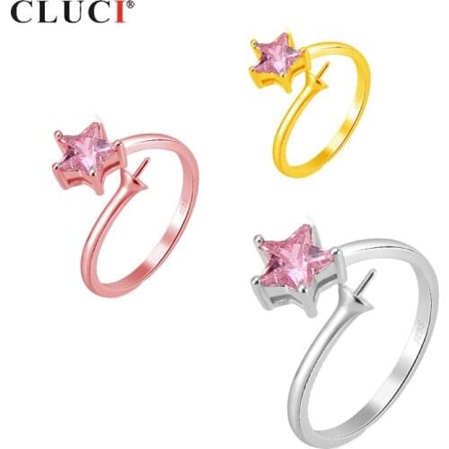 CLUCI Silver 925 Romantic Star Adjustable Open Rings for Women Party Jewelry Zircon Pearl Ring Mounting Gift Rings SR2139SB