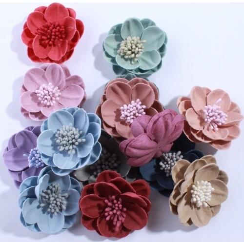 50PCS 5CM Fashion Solid Artificial Felt Flowers For Hair Accessories With Stamen Hairband Apparel Accessories U Pick Colors