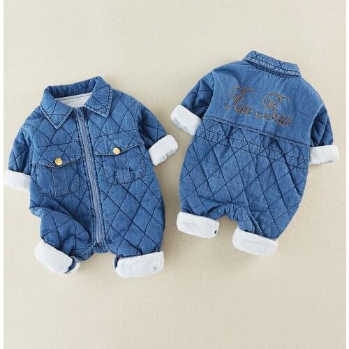 Baby Clothes Autumn Boys And Girls Baby Denim One-piece Romper Foreign Style Romper Cute Outing Thick Hug Single Breasted