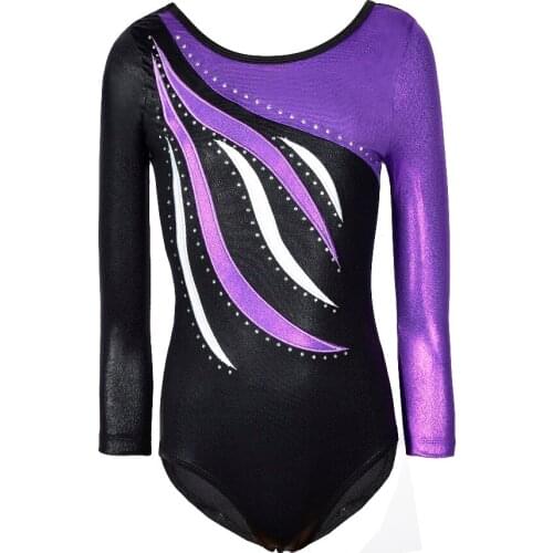 Children gymnastics leotard long sleeve rhinestone dance leotard foil printing dance wear holographic gymnastic leotard