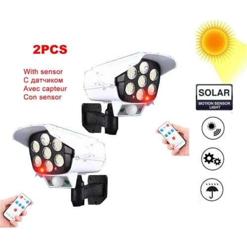 2pcs remote solar fake monitor dummy camera Light Lamp PIR Motion Sensor Spotlight Waterproof Outdoor Adjustable Angle Lights Fo