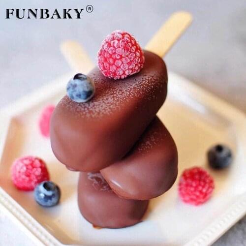 FUNBAKY 4 Cavities Ice Cream Mold Ice Cube Making Tool Juice Popsicle Molds Tray with Popsicle Sticks Kitchen Supplies