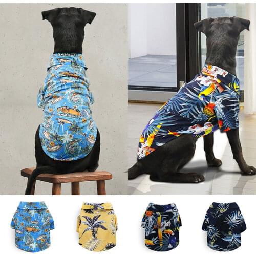Hawaiian Pet Shirt Cat Dogs Shirts Parrot Tree Printed Shirts Dog Shirts Beach Party Clothes Pet Tops Casual Summer Thin Vest