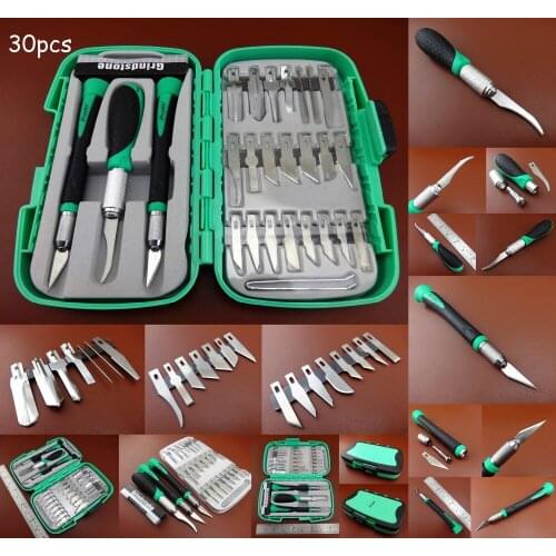 30pcs Wood Leather Craft Carving Detail Chisel Gravers Cutting Cutter Knife Tool Set Skiver Beveler Awl Slicker Burnisher Punch