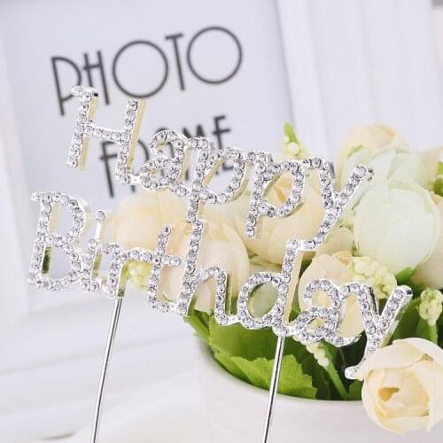 Happy Brithday Crystal Rhinestone Anniversary Birthday Party Cake Decoration