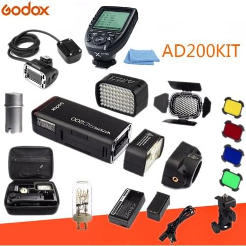 Godox AD200 Kit 200Ws 2.4G TTL Pocket Flash Strobe 1/8000 HSS Cordless Monolight 2900mAh Lithimu Battery and Bare Bulb/Speedlite