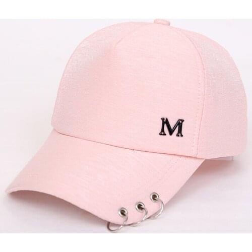 Metal Letter M Lron Ring Pink Classic 8 Panel Women Baseball Cap Ladies Youth Snapback High Quality bow Pearls baby Baseball Cap