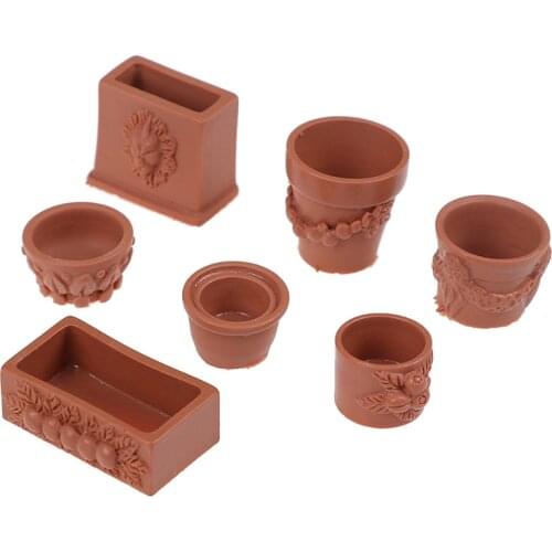 New 7Pcs/Set Mini Miniature Bonsai Flower Pot for 1/12 Dollhouse Fairy Garden Decor Accessories Doll House Collectibles