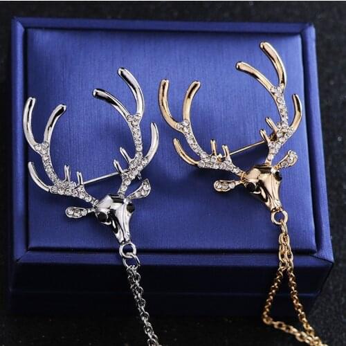 Men Women Elk Brooches Delicate Fringed Chain Elk Brooches Shirt Suit Wedding Dress Party Suit Shirt Jean Collar Accessories