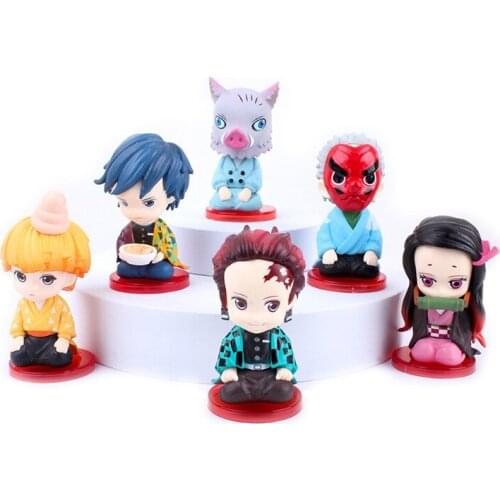 New Cute Version Kneeling Anime Demon Slayer 6pcs/Set Kimetsu No Yaiba Japan Pvc Cartoon Action Figure Collectible Toy