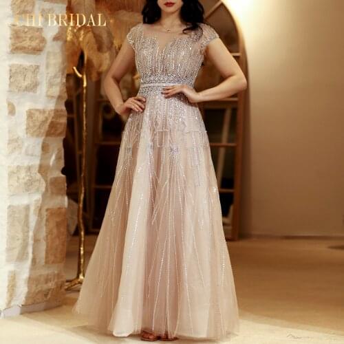 New Pink A-Line Skirt Luxury Beaded Glitter Dress Elegant And Noble Round Neck Formal Party Dress Actual Image