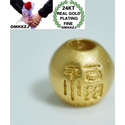 OMHXZJ Wholesale CA379 European Fashion Fine Woman Man Party Birthday Wedding Gift FU Round Beads DIY 24KT Gold Pendant Charm