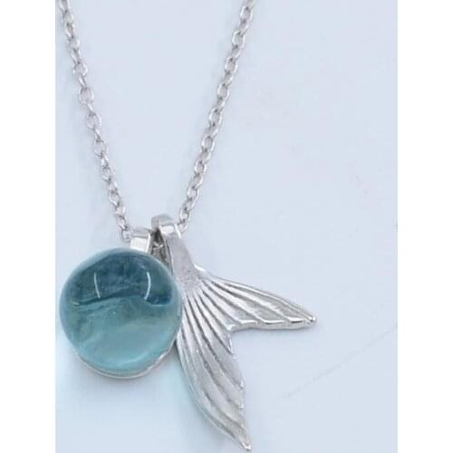 Bohemia Blue Crystal Mermaid Tail Pendant Choker Necklace Glass Ball Chain Necklaces for Women Boho Birthday Gift Jewelry