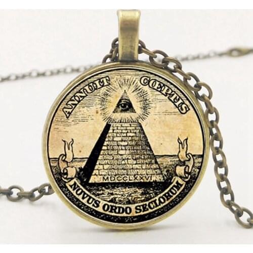 Statement Retro Symbol Masonic Illuminati Antique Print Illustration Poster Glass Pendant Necklace Fashion Statement Necklace