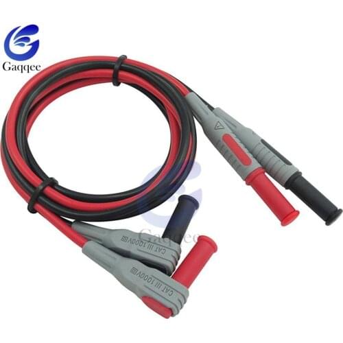 P1033 2Pcs Multimeter Test Cable Injection Molded 4mm Banana Plug Test Line Straight to Curved Test Cable insulation Red Black