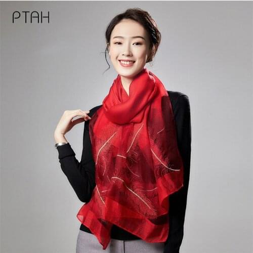 [PTAH] Fashion Silk Scarf For Women Large Shawl Mulberry Silk Scarf Autumn And Winter Shawl Comfortable Softer Scarves 190*85cm
