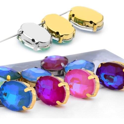 Oval Shape Sewing on Rhinestone Crystal Buttons Colorful Bright Stone Handwork Gemstone DIY Crafts Clothes Accessories