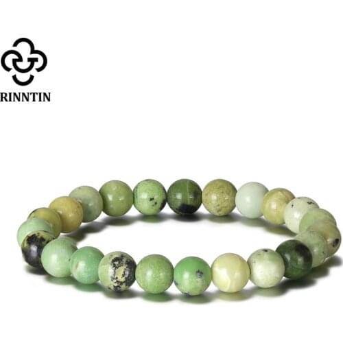 Rinntin Natural Chrysoprase Stone Beaded Bracelets for Women Men Elastic Rope Reiki Yoga Bracelets Unisex Wrist Jewelry GMB30