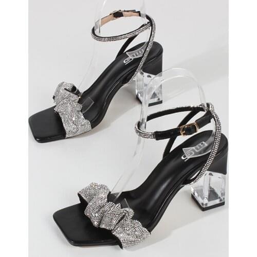 Womens Sandals 2021 Summer New Chain Buckle High Heel Fashion Square Heel Temperament Trendy Net Red Shoes 8.5CM