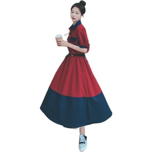 Real shot red chiffon dress spring 2021 new French waist slim medium length shirt skirt