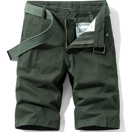Mens 2021 Summer Fashion New Solid Color Straight Slim High Quality Simple Male Solid Cotton Cargo Safari Style Shorts