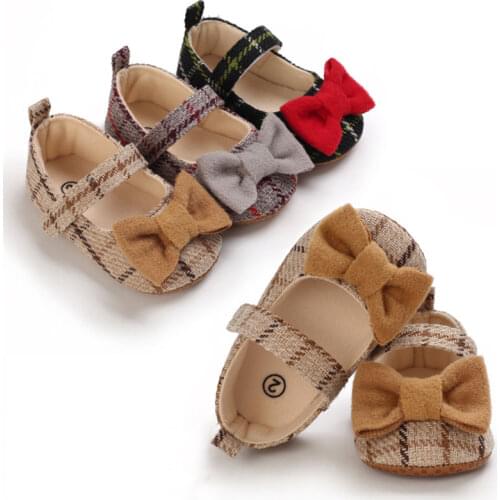 Baby Girls Toddler Shoes Bow Knot Princess Soft-sole Infant Shoes 0-18 Month Cute Newborn Girl Plaid First Walkers Baby Shoes