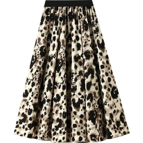 Spring Summer Vintage Leopard Print Chiffon Skirt Women 2021 New Elastic High Waist Pleated Skirt Female Casual All-Match Skirts