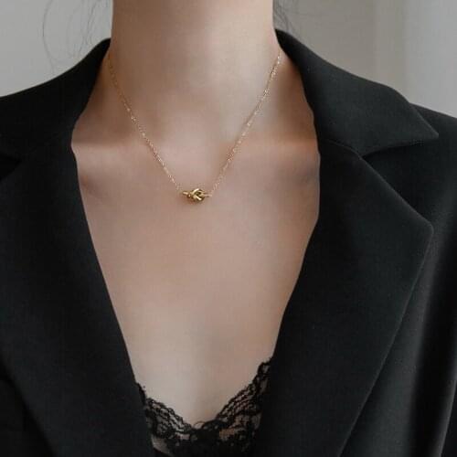 YUN RUO 2020 18K Gold Hoop Knot Pendant Necklace Choker Fashion Sexy Titanium Stainless Steel Jewelry Woman Accessory Not Fade