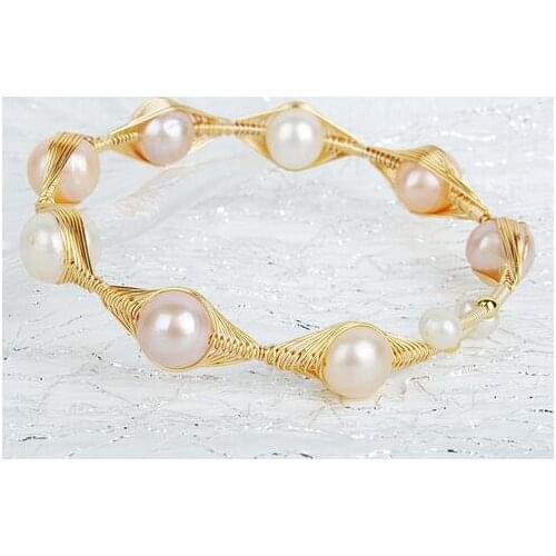 Jewelry Hand woven Winding 14k Gold injection 100% Natural freshwater Pearl bracelet for women