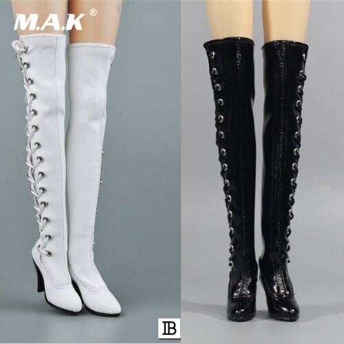 White/Black Color ZY1016 1/6 Scale Female High Tube long Heels Leather Boots Empty Inside Accessory Model For 12" Action Figure