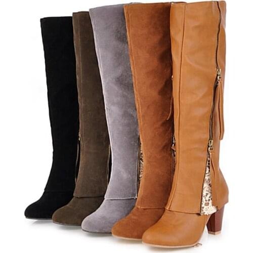 Autumn Winter Shoes Women Zapatos De Mujer 2021 Fashion Round Toe High Heels Zipper Knee Thigh High Boots Plus Size 34-44 7105