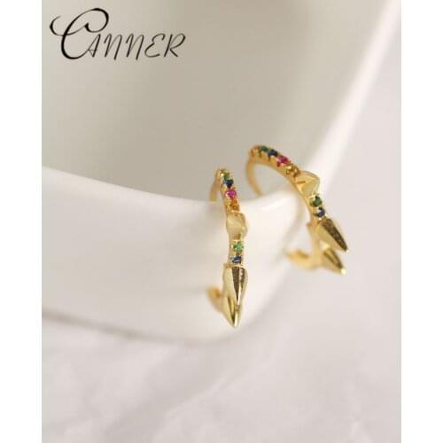 CANNER Rainbow CZ Huggie Earrings Women Cheap Stud Earrings Colorful Crystal Rivet Huggie Jewelry 925 Sterling Silver Earrings