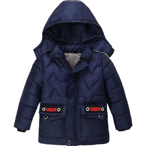 4-7T Winter Boys Thickening Cotton-Padded Clothes Thick Warm Hooded Coats Boys Fashion Warm Overcoat Childrens Winter Jacket
