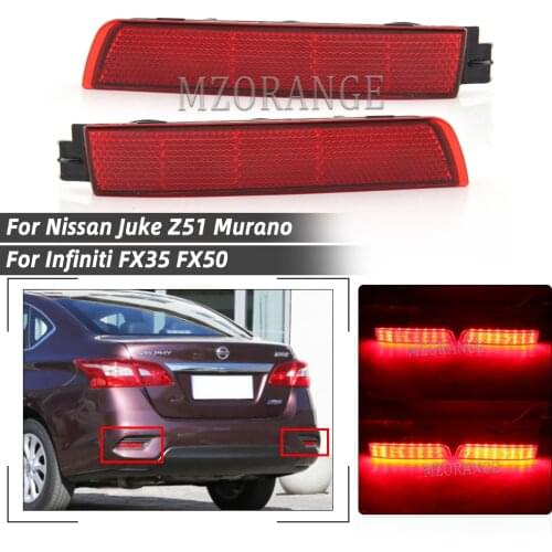 1 Pair LED Rear Bumper Reflector lights For Nissan Juke Z51 Murano For Infiniti FX35 FX50 Rear Tail Brake Light Fog lamp