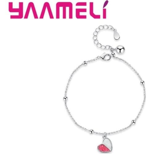 100% New Brand Women Lovely Heart Pendant Charm Bracelets Bangles Top 925 Sterling Silver Fashion Bracelets Femme