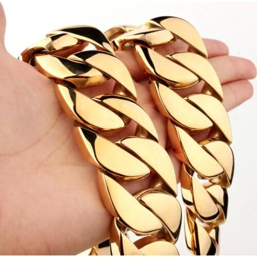 24/31mm Super Heavy Curb Cuban Boys Mens Chain Silver Tone 316L Stainless Steel Necklace Bracelet Wholesale Jewelry