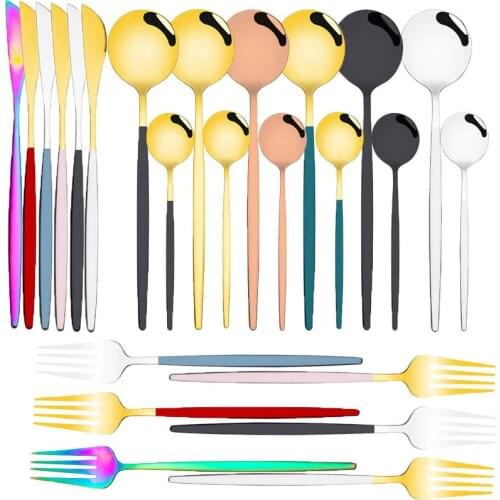 24pcs Golden Stainless Steel Dinnerware Set Dessert Knife Fork Coffee Spoon Cutlery Set Kitchen Silverware Dinner Wedding Decor