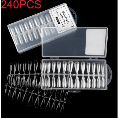 240PCS/Box False Nail Tips Clear Full Cover DIY Stiletto Pointy UV Gel Ballerina Fake Nails Manicure Tools Nail Art Multi-shapes