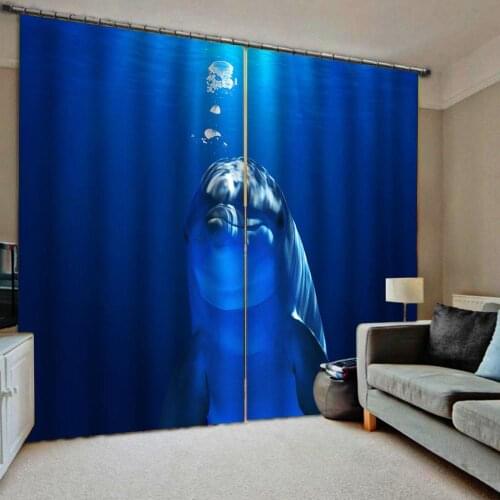 3D Curtains dolphin blue Curtains Drapes For Living Room Bedroom Blackout Thick Curtains For Kids Room Kitchen
