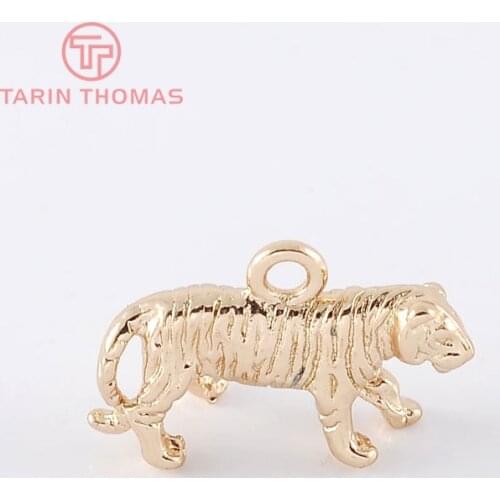 6PCS 11x18MM 24K Champagne Gold Color Plated Brass Tiger Charms Pendants High Quality Diy Jewelry Accessories