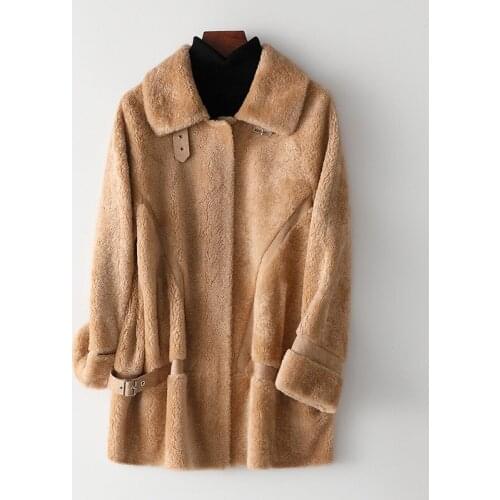 Beige Casual Medium Length Wool Fur Coat Womens Spring Composite Fur One Coat Simple Thick Warm Female Winter Windproof Jacket