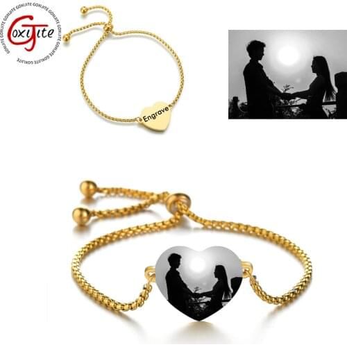 Goxijite Custom Engrave Name Bracelet For Women Stainless Steel Personalized Name Photo Adjustable Bracelet Unique Gift