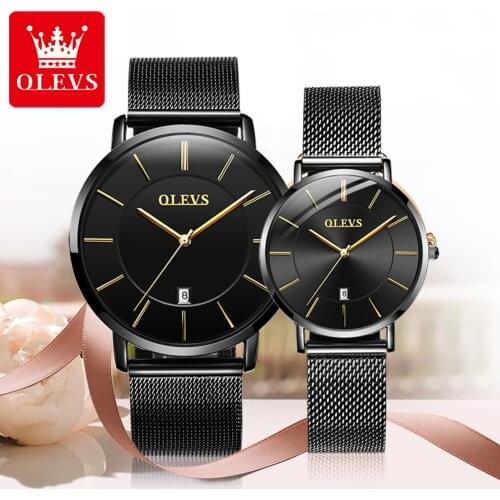 OLEVS New Fashion Mesh Couple Watches Man Ladies Luxury Quartz Wristwatch For Lovers Unisex Calendar Watch Montres Femme Hot