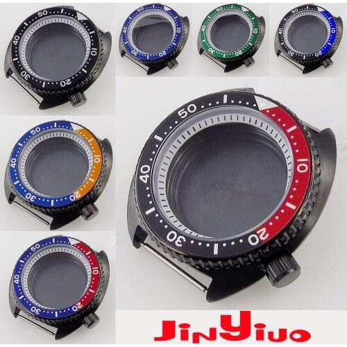 PVD Plated Black White 45mm Men Watch Case fit NH35A NH36A Sapphire Glass Chapter Ring Solid Back