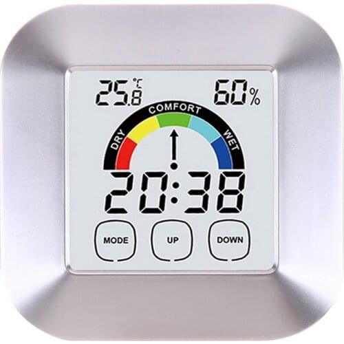 Touch Screen Digital Thermometer Hygrometer Alarm Clock Home Indoor Table Comfort Index Display Temperature Humidity Meter